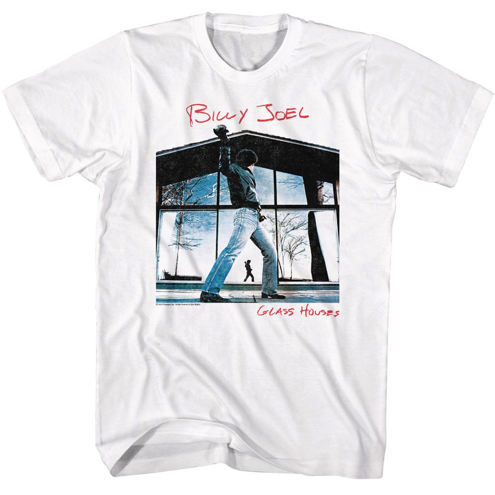 White Billy Joel t-shirt featuring Billy Joel Glass Houses 1980 album design