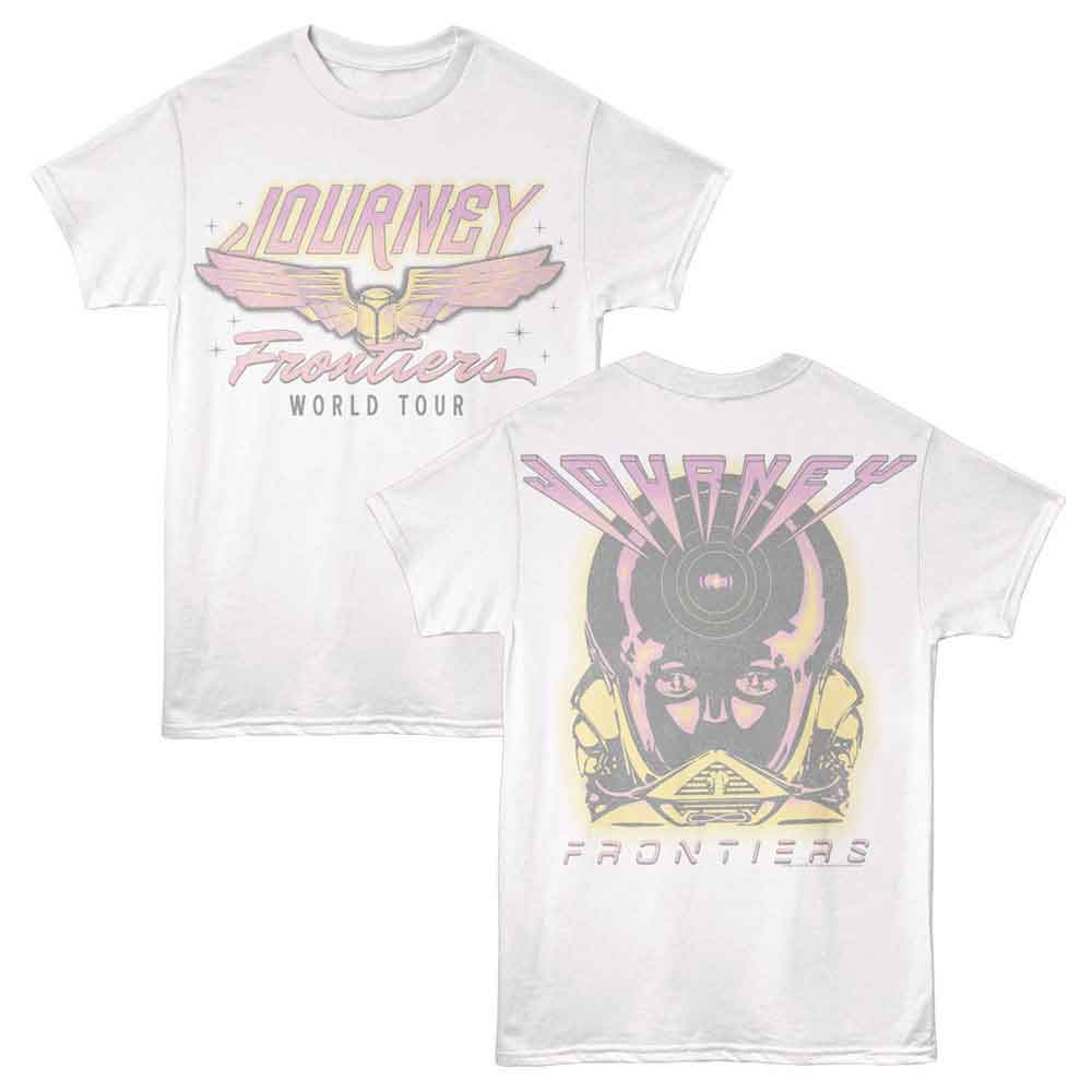 White Journey t-shirt featuring Journey Frontiers World Tour design (front and back)