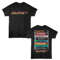Black Journey t-shirt featuring Journey Song Cassettes design (front and back)