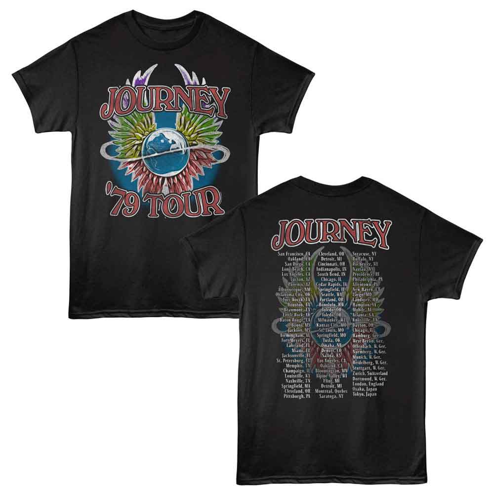 Black Journey t-shirt featuring Journey 79 Tour Locals design (front and back)