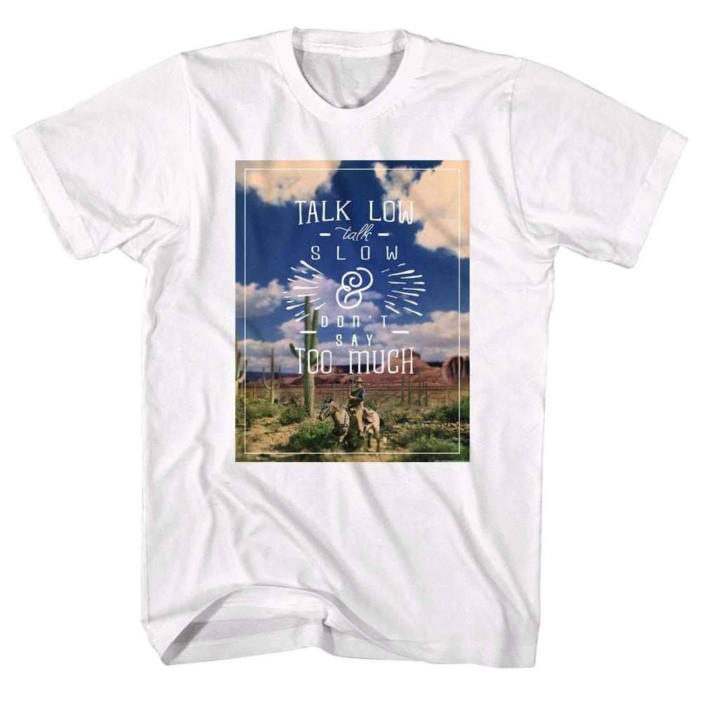 White John Wayne t-shirt featuring John Wayne Cactus Field design
