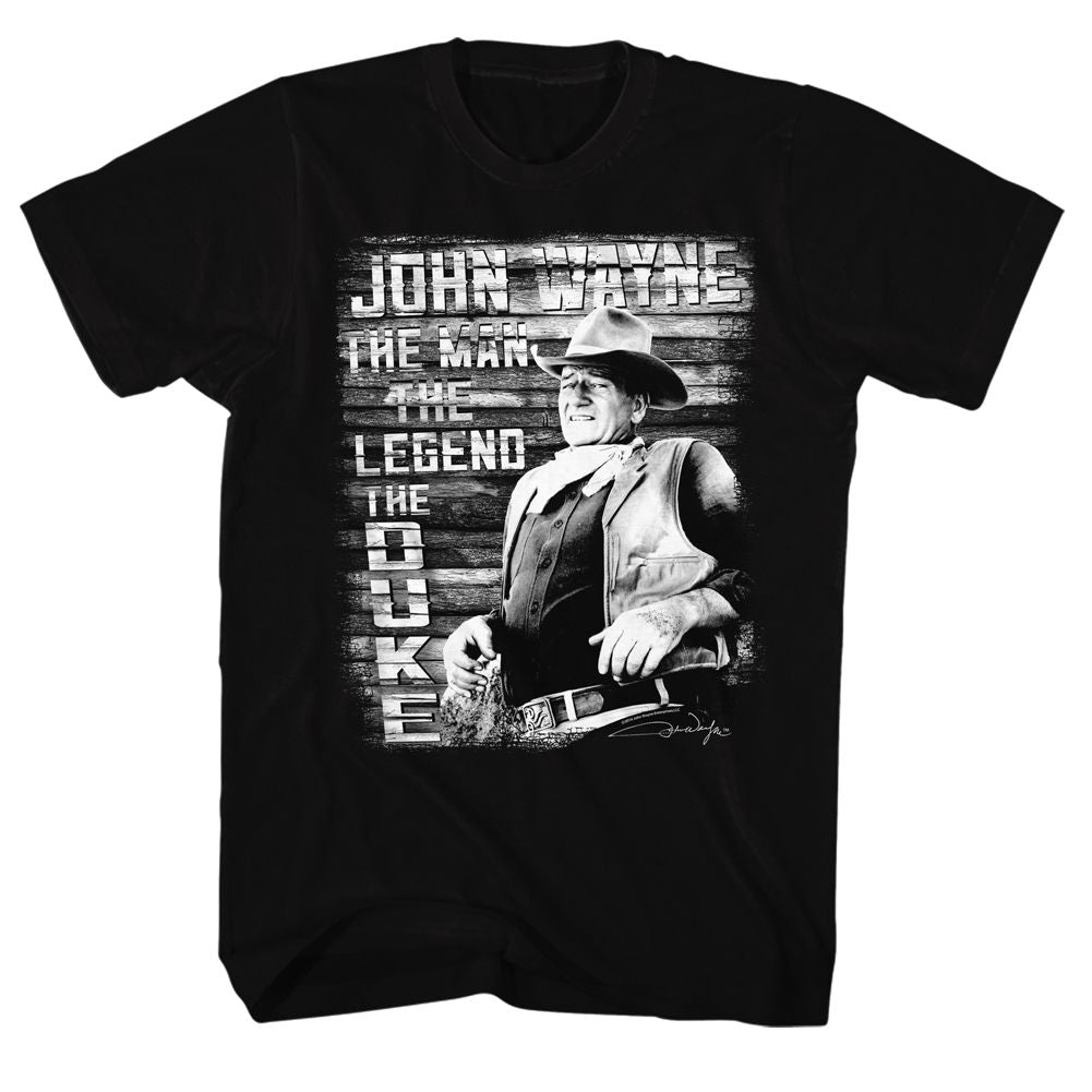Black John Wayne t-shirt featuring John Wayne The Man Legend Duke design