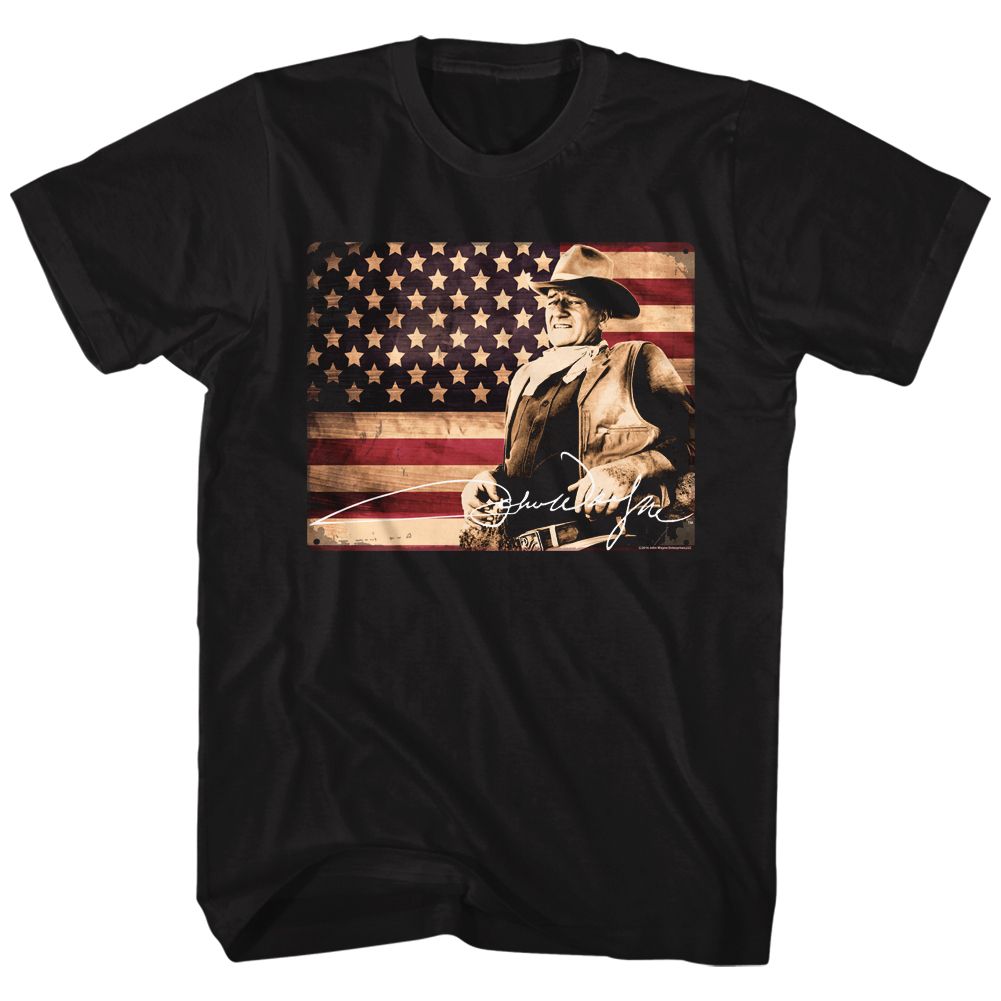 Black John Wayne t-shirt featuring John Wayne Tin Sign design