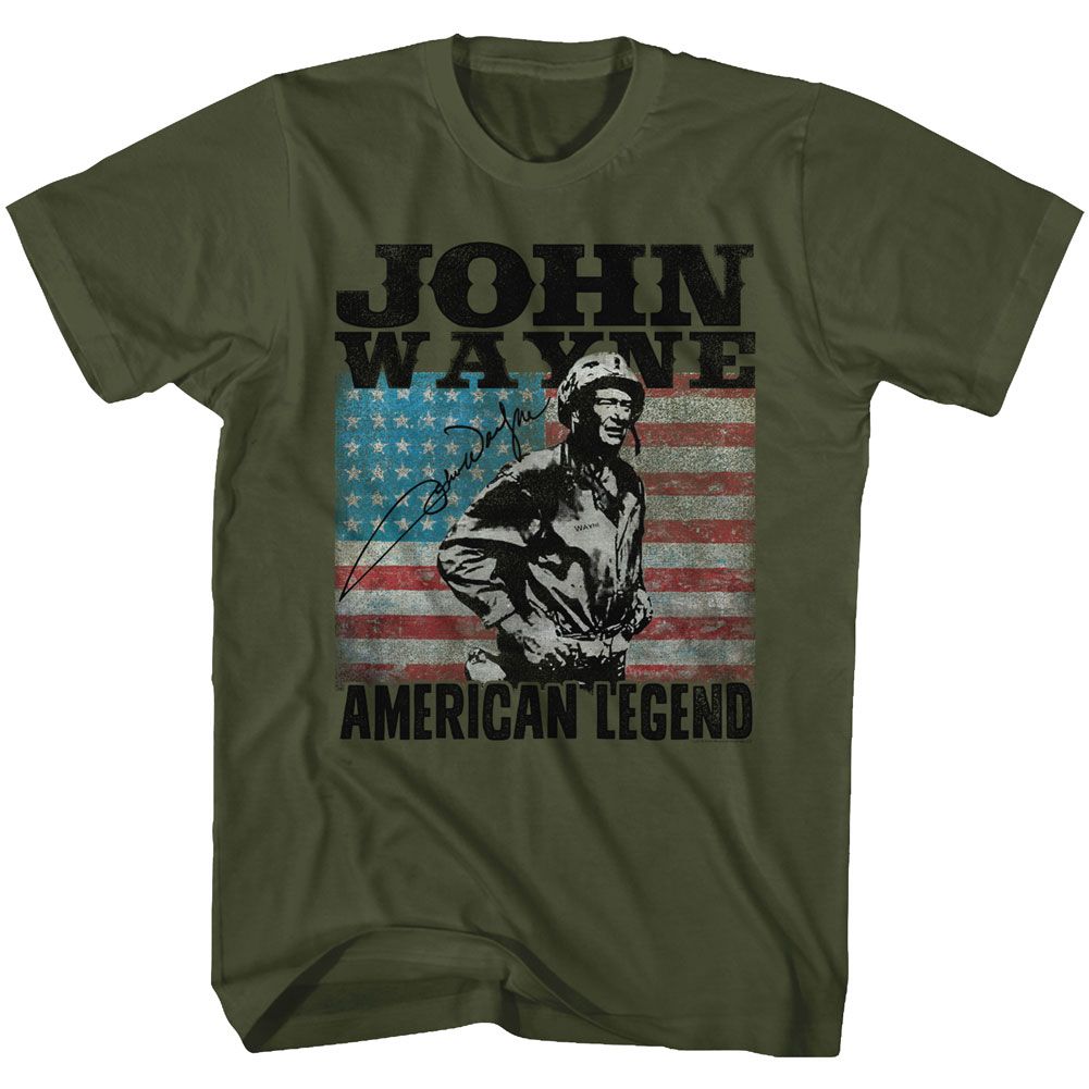 Military green John Wayne t-shirt featuring John Wayne American Legend design