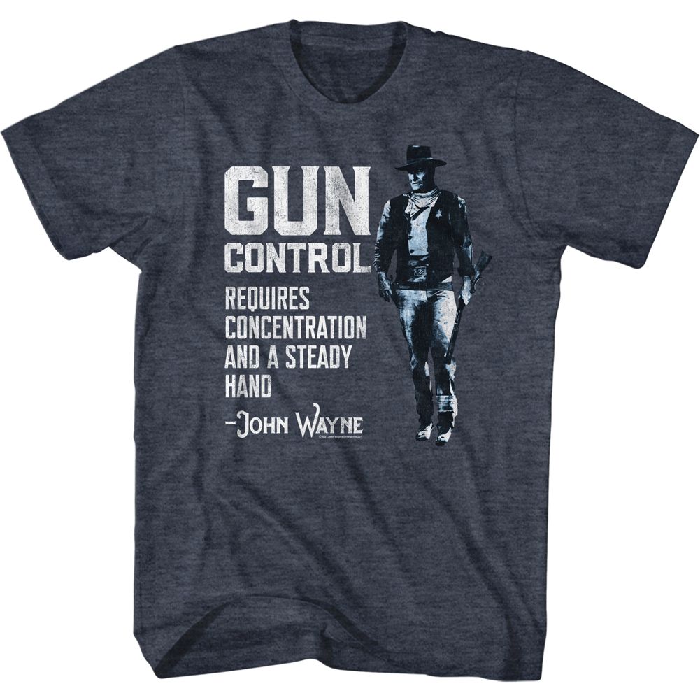 Navy heather John Wayne t-shirt featuring John Wayne Gun Control design