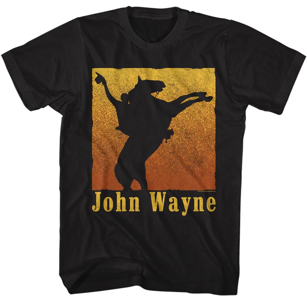 Black John Wayne t-shirt featuring John Wayne Rearing Horse design
