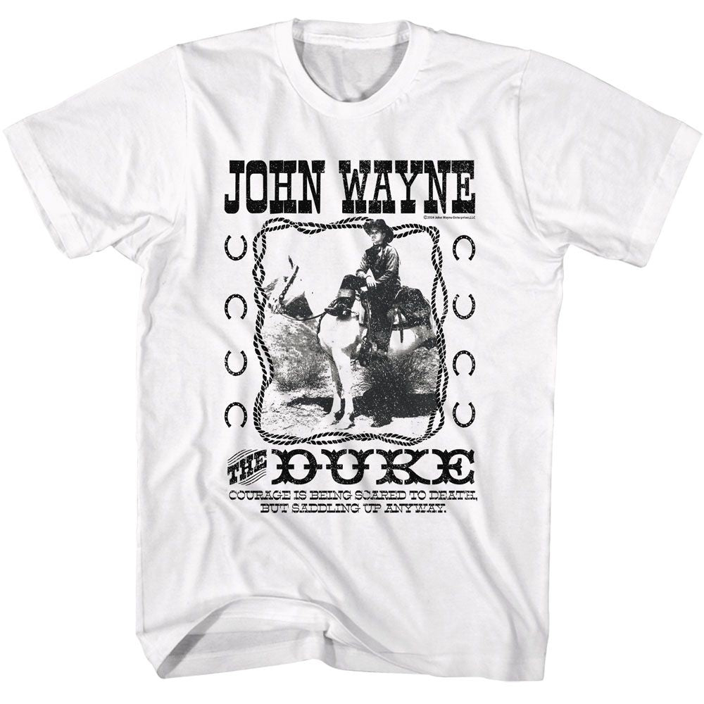 White John Wayne t-shirt featuring John Wayne Saddle Up Anyway design