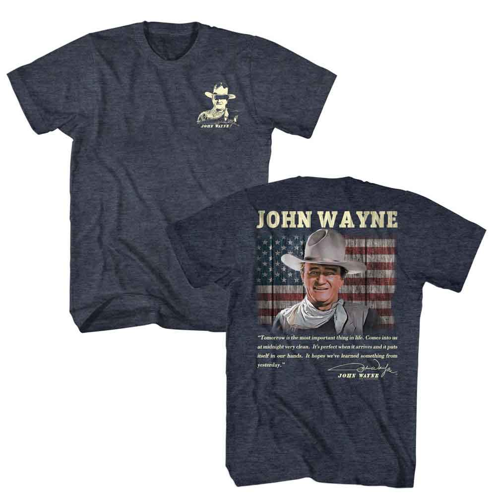Navy Heather John Wayne t-shirt featuring a Tomorrow quote design