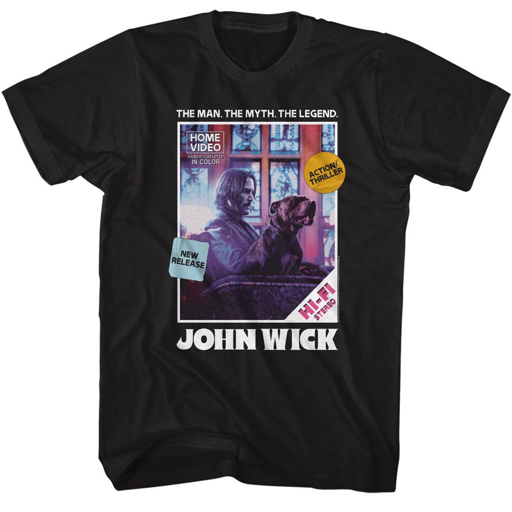 Black John Wick t-shirt featuring John Wick VHS Cover design