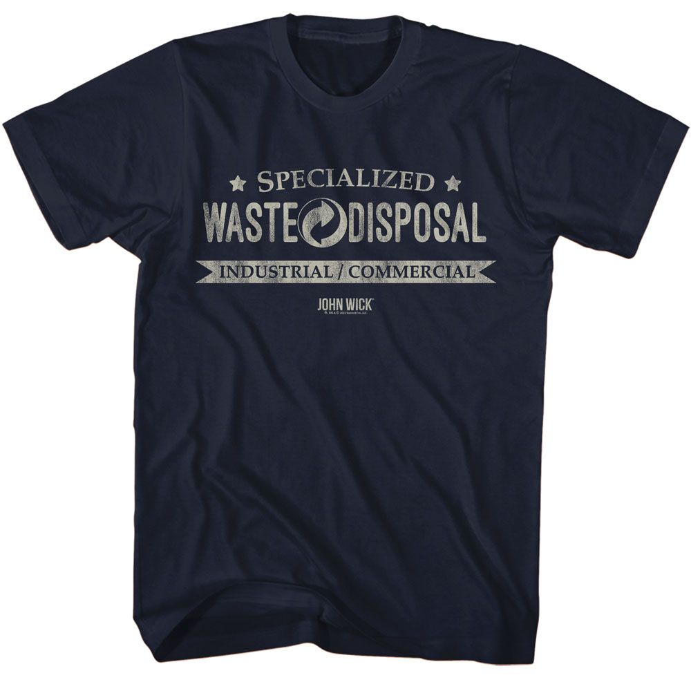 Navy John Wick t-shirt featuring John Wick Waste Disposal design