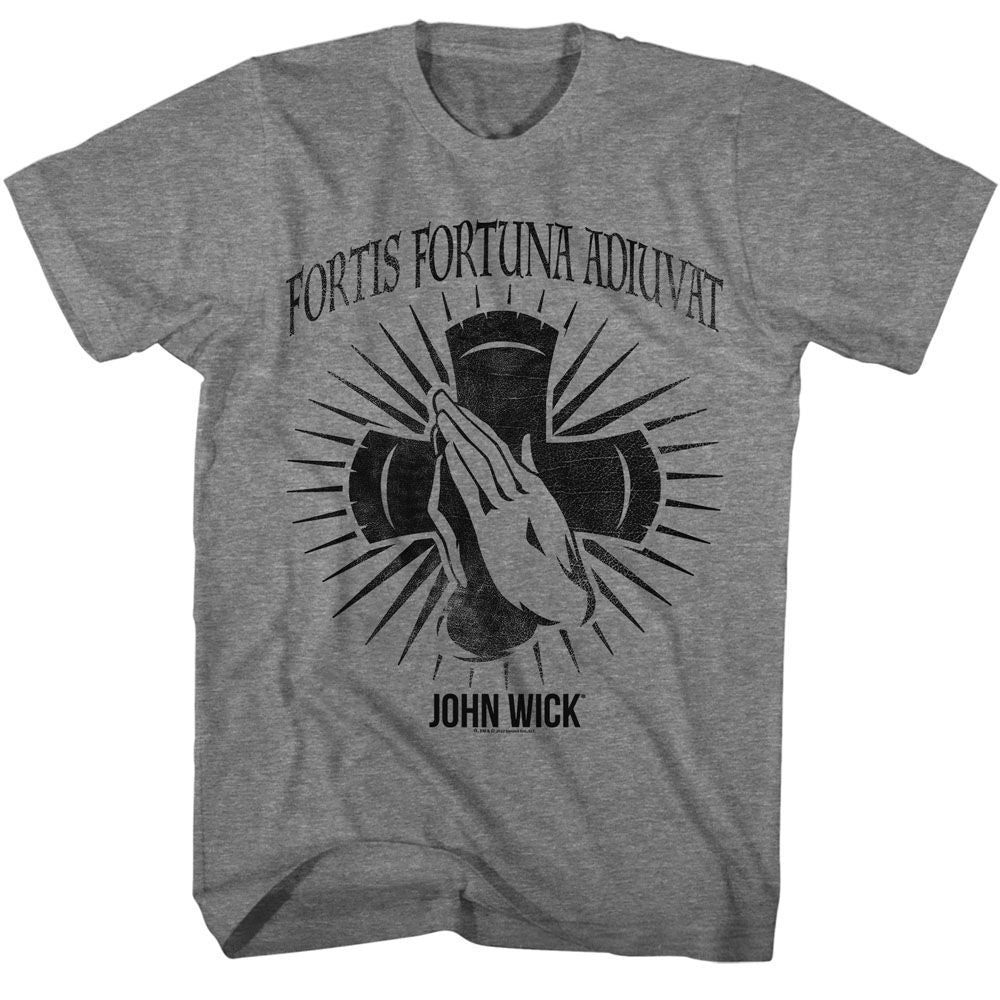 Graphite heather John Wick t-shirt featuring John Wick Fortis Fortuna Adiuvat design
