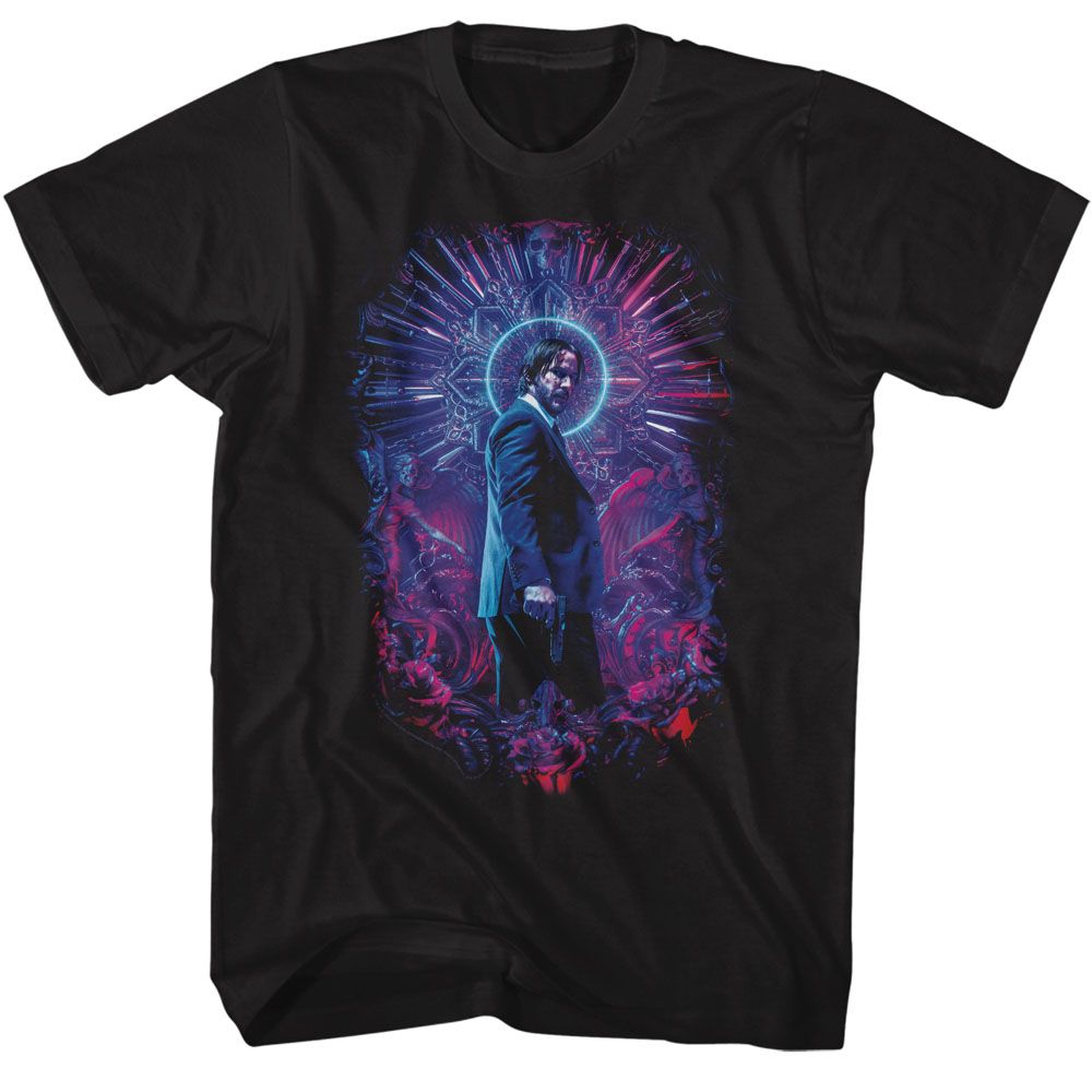 Black John Wick t-shirt featuring John Wick Neon Halo design