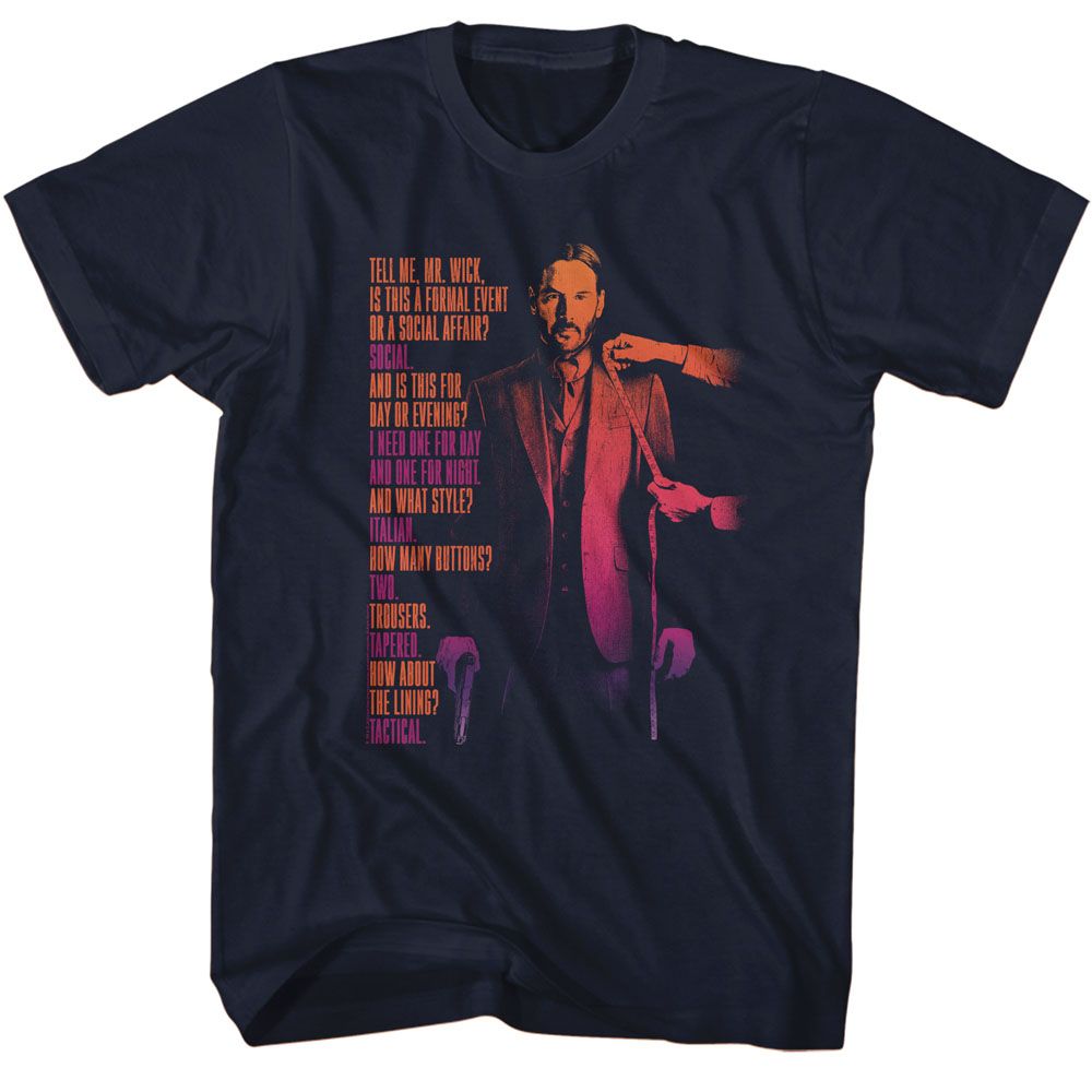 Navy John Wick t-shirt featuring John Wick Tell Me Mr Wick design