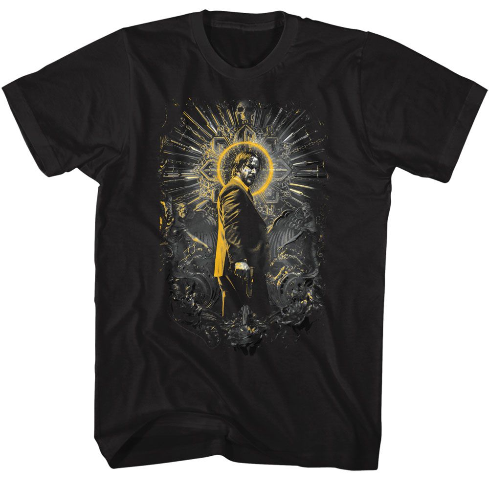 Black John Wick t-shirt featuring John Wick Golden Highlights Halo design