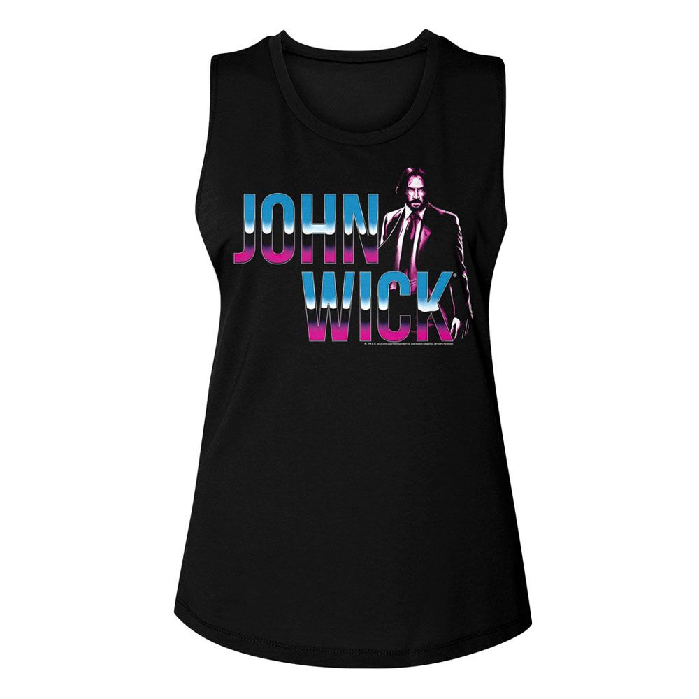 John Wick Ladies Muscle Tank - Neon Chrome Logo