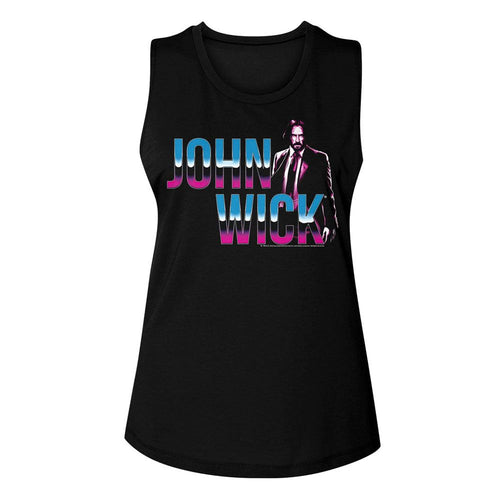 John Wick Ladies Muscle Tank - Neon Chrome Logo
