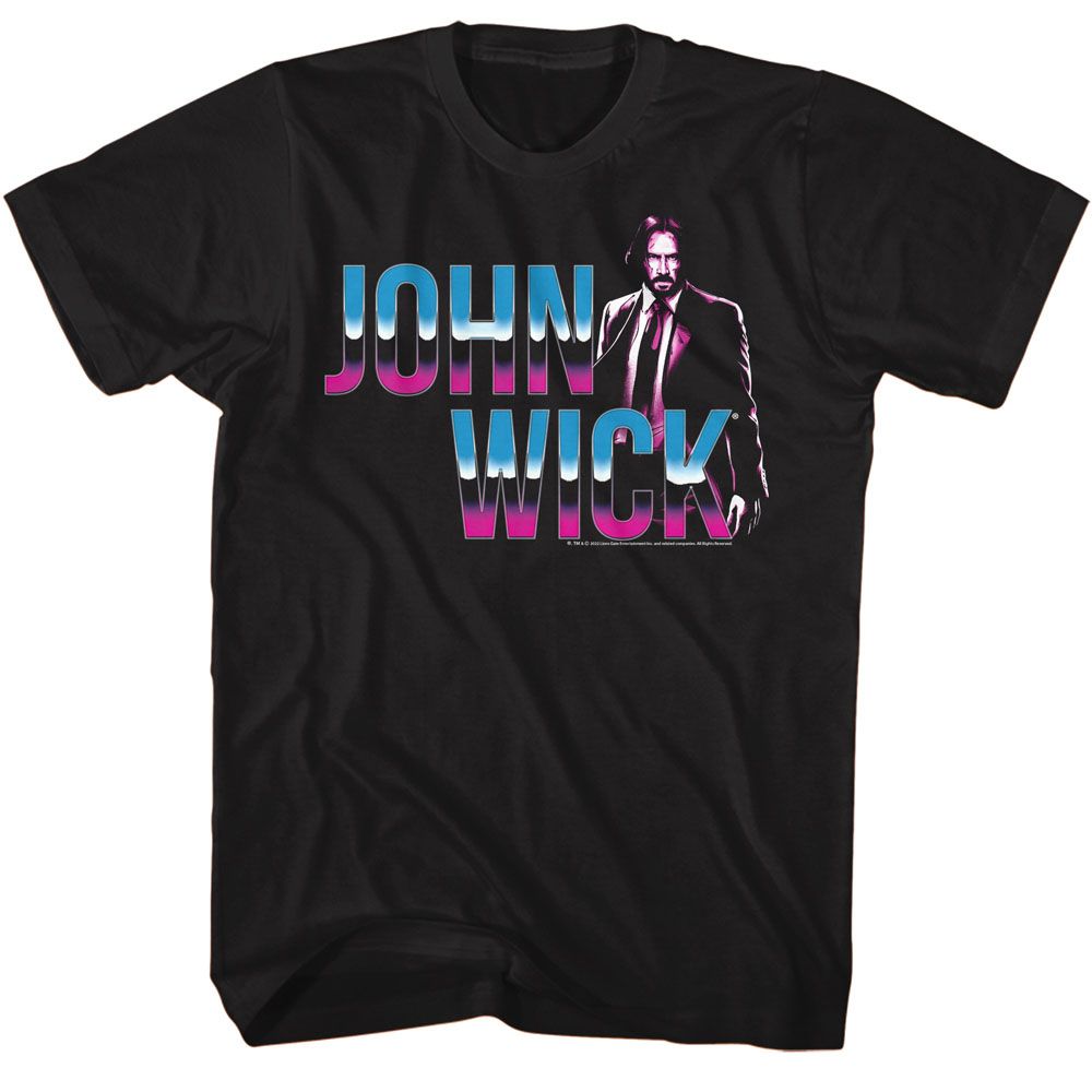 Black John Wick t-shirt featuring John Wick Neon Chrome Logo design