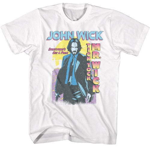White John Wick t-shirt featuring John Wick Tick Tock Mr Wick design