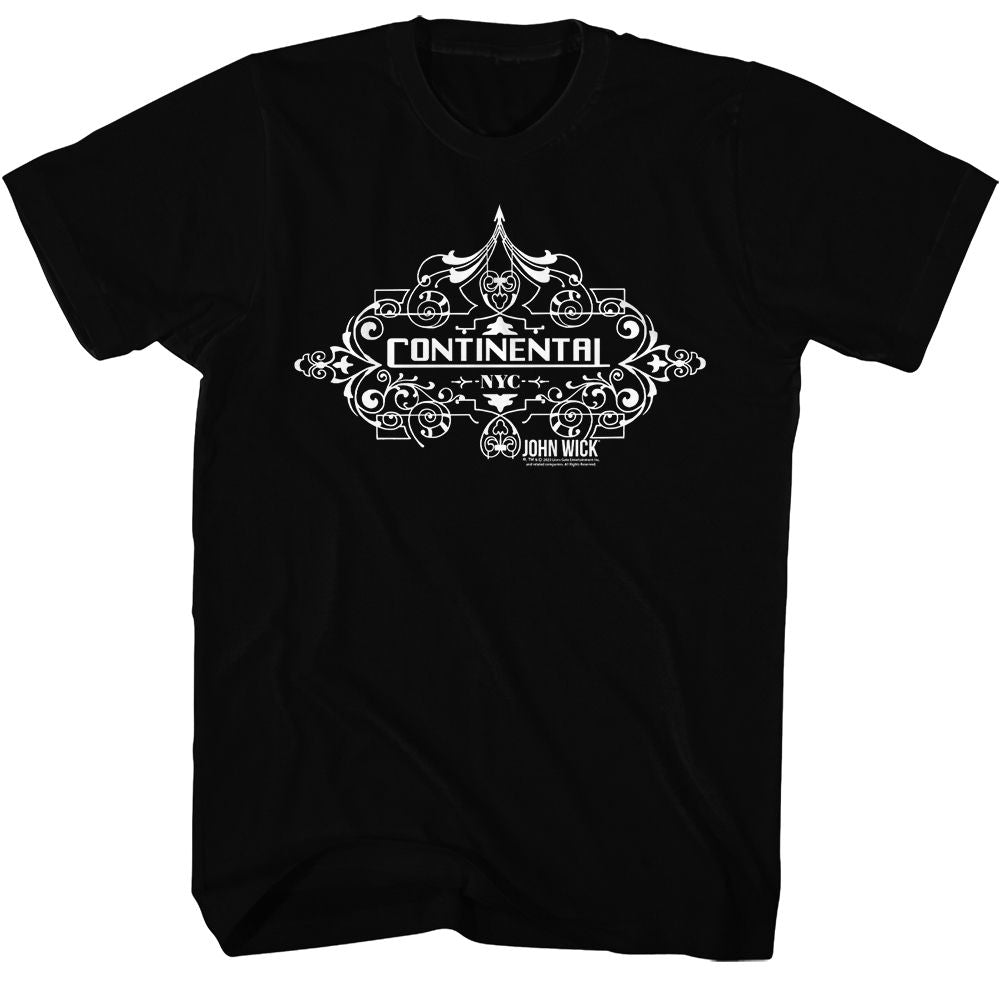 Black John Wick t-shirt featuring John Wick Continental Fancy Badge design