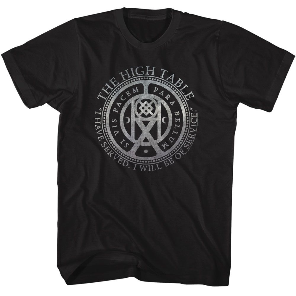 Black John Wick t-shirt featuring John Wick High Table Coin Symbol design