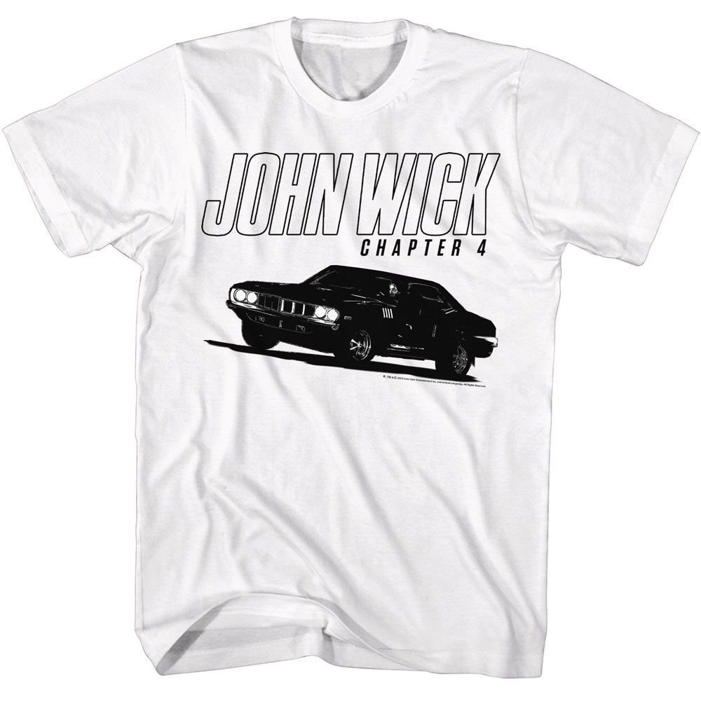 White John Wick t-shirt featuring John Wick Chapter 4 Car design