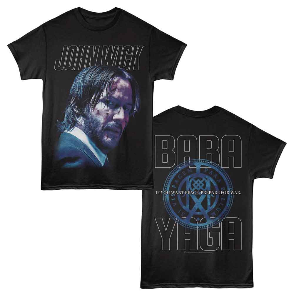Black John Wick t-shirt featuring John Wick If You Want Peace design (front and back)