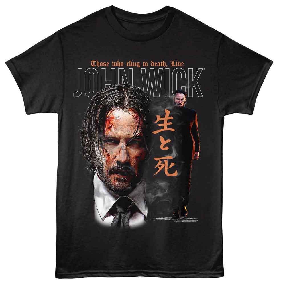 Black John Wick t-shirt featuring John Wick Those Who Cling To Death design