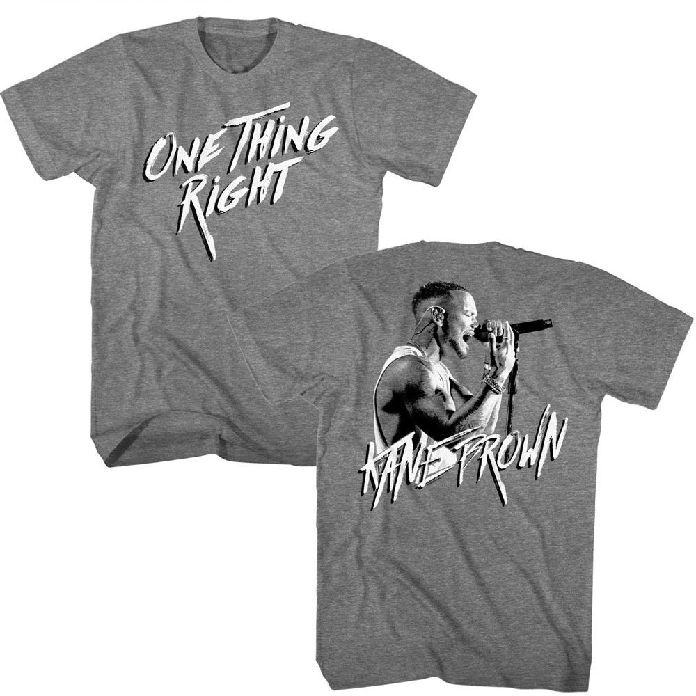 Graphite Heather Kane Brown t-shirt featuring a One Thing Front and Back design