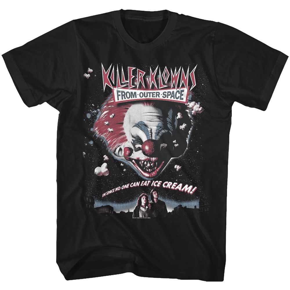 Black Killer Klowns from Outer Space t-shirt featuring Killer Klowns from Outer Space 1988 movie poster design