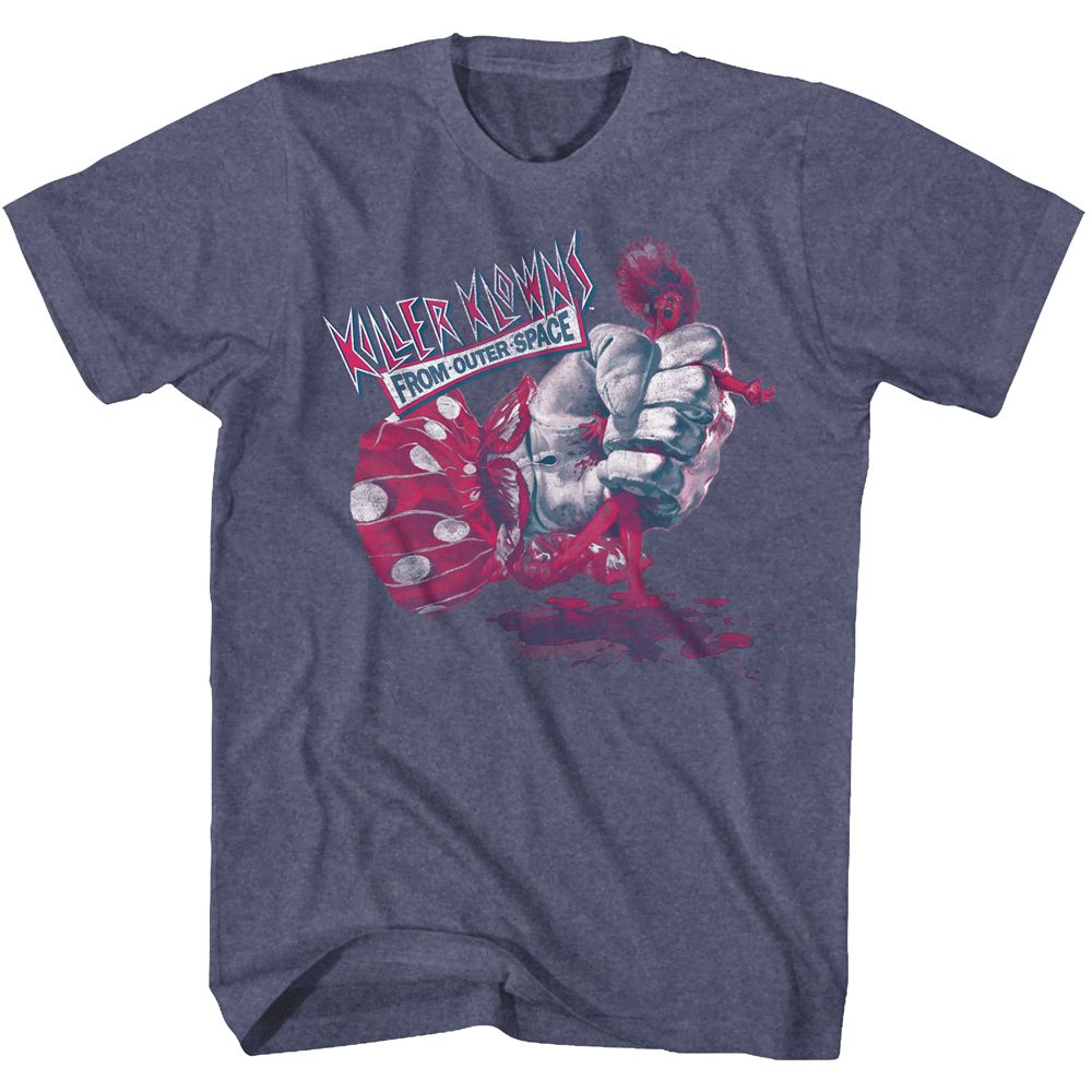 Indigo Heather Killer Klowns from Outer Space t-shirt featuring a Squeeze design