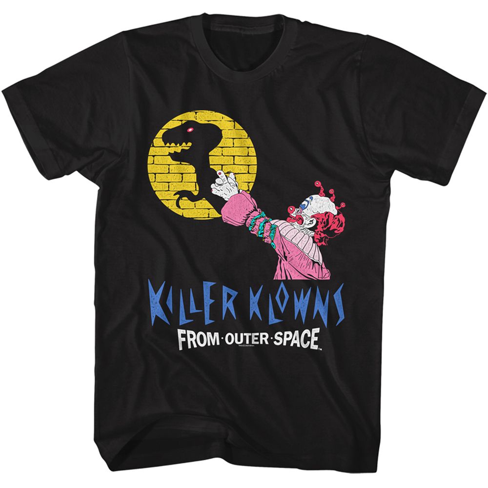 Black Killer Klowns from Outer Space t-shirt featuring Killer Klowns Shadow Puppet Show design