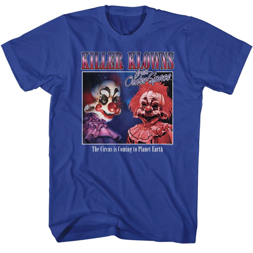Royal blue Killer Klowns from Outer Space t-shirt featuring Killer Klowns Glamour Shot design