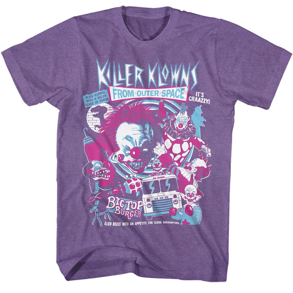 Purple heather Killer Klowns from Outer Space t-shirt featuring Killer Klowns Crazy Bunch design