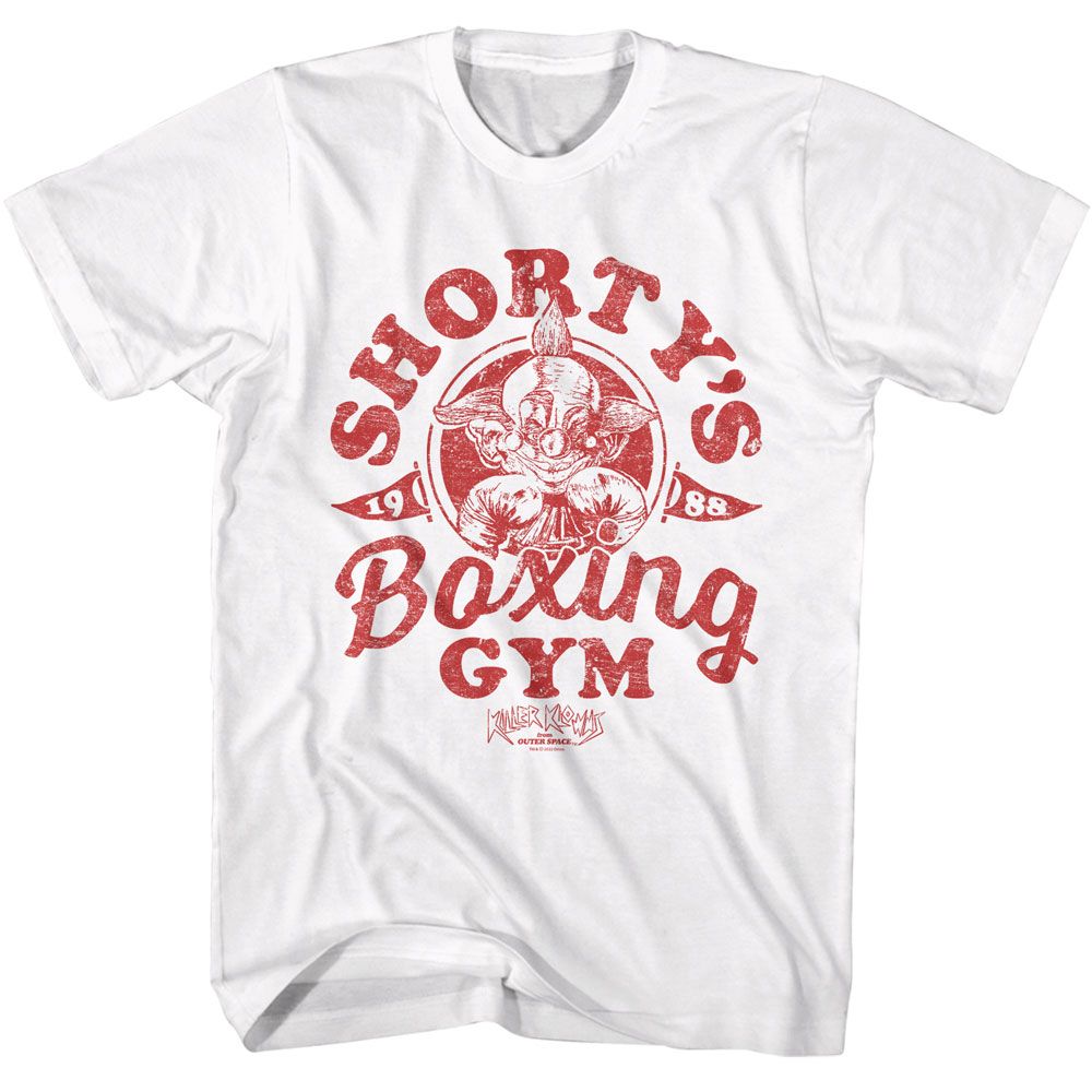 White Killer Klowns from Outer Space t-shirt featuring Killer Klowns Shorty's Boxing Gym design