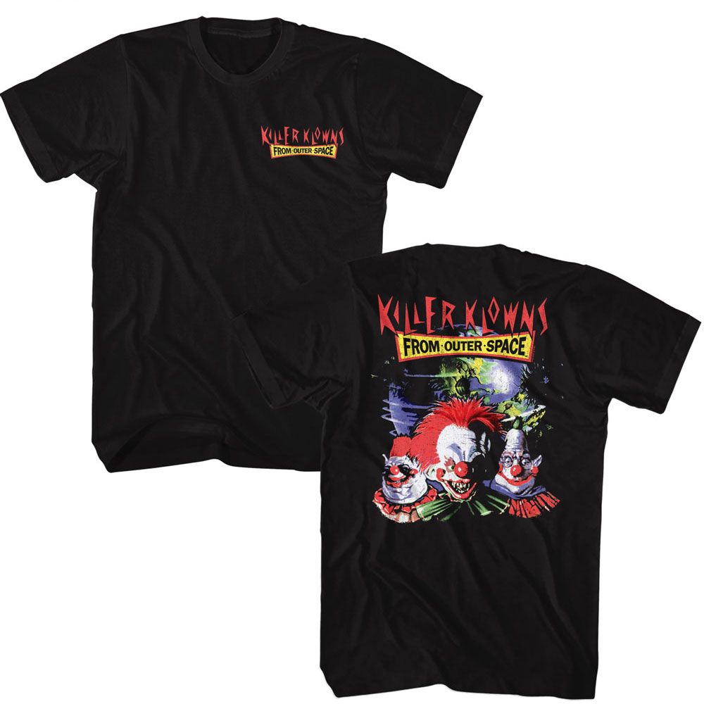 Black Killer Klowns from Outer Space t-shirt featuring Killer Klowns In Space design (front and back)