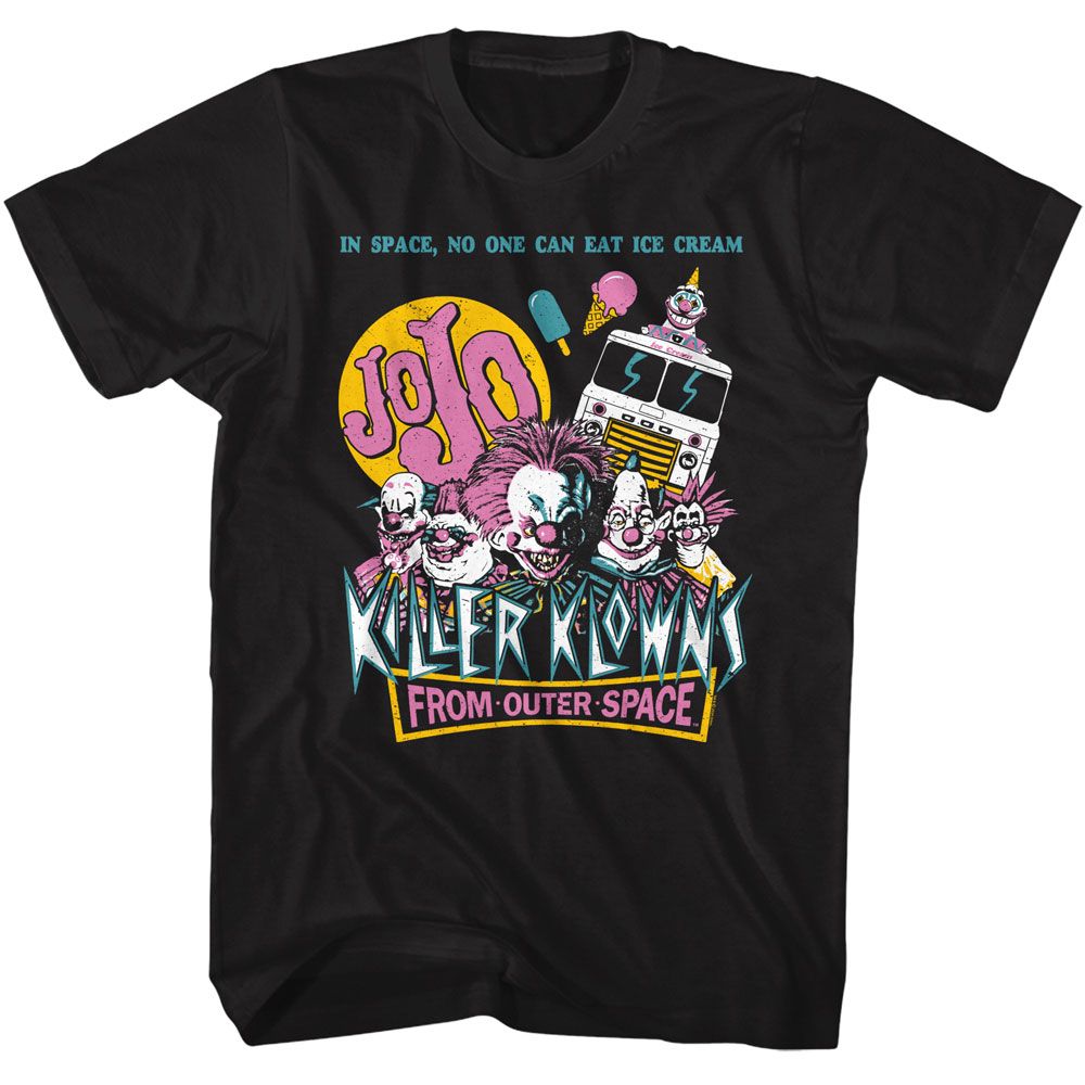 Black Killer Klowns from Outer Space t-shirt featuring Killer Klowns In Space No Ice Cream design