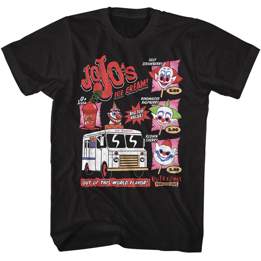 Black Killer Klowns from Outer Space t-shirt featuring Killer Klowns Jojo Ice Cream design