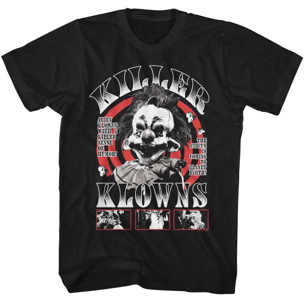 Black Killer Klowns from Outer Space t-shirt featuring a Spiral design