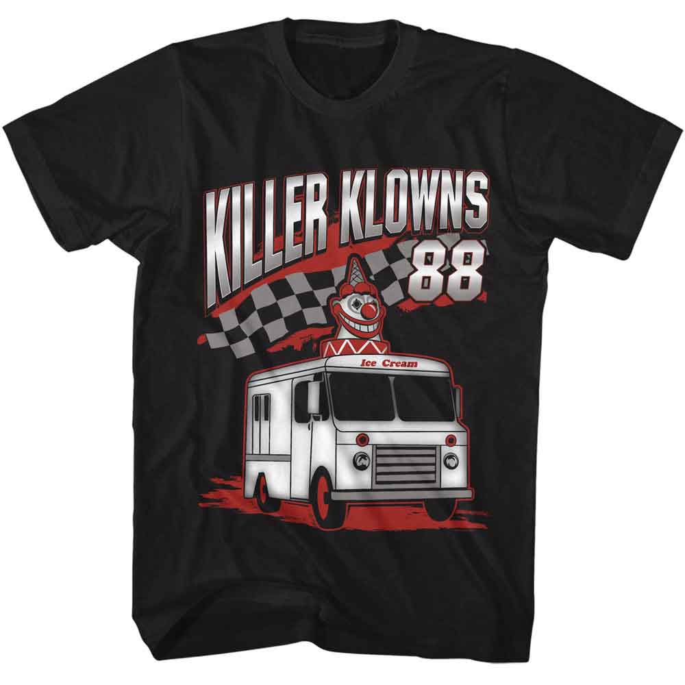 Black Killer Klowns from Outer Space t-shirt featuring a Killer Klowns Ice Cream Truck