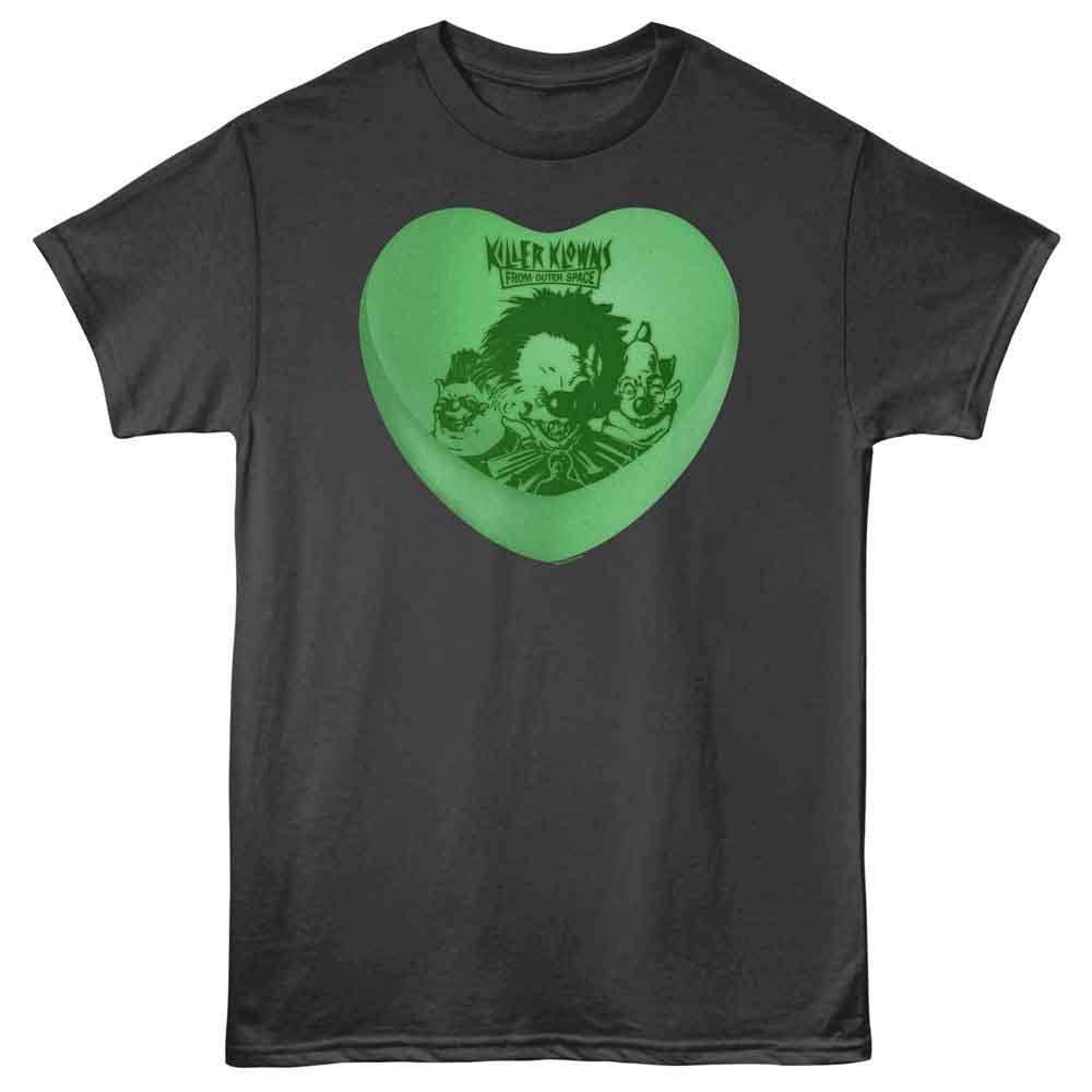 Smoke Gray Killer Klowns from Outer Space t-shirt featuring a Candy Heart design