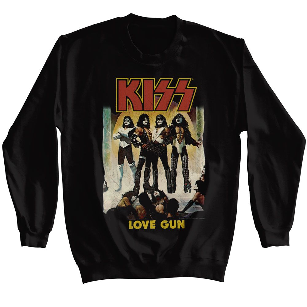 Black KISS sweatshirt featuring KISS Love Gun album art design