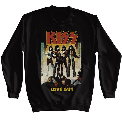 Black KISS sweatshirt featuring KISS Love Gun album art design