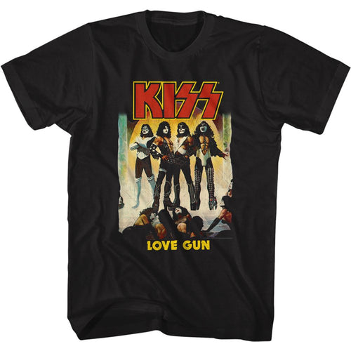Black KISS t-shirt featuring KISS Love Gun 1977 album design