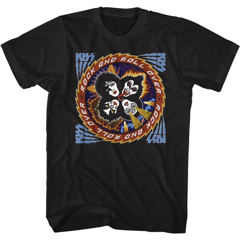 Black KISS t-shirt featuring KISS Rock And Roll Over 1976 album design
