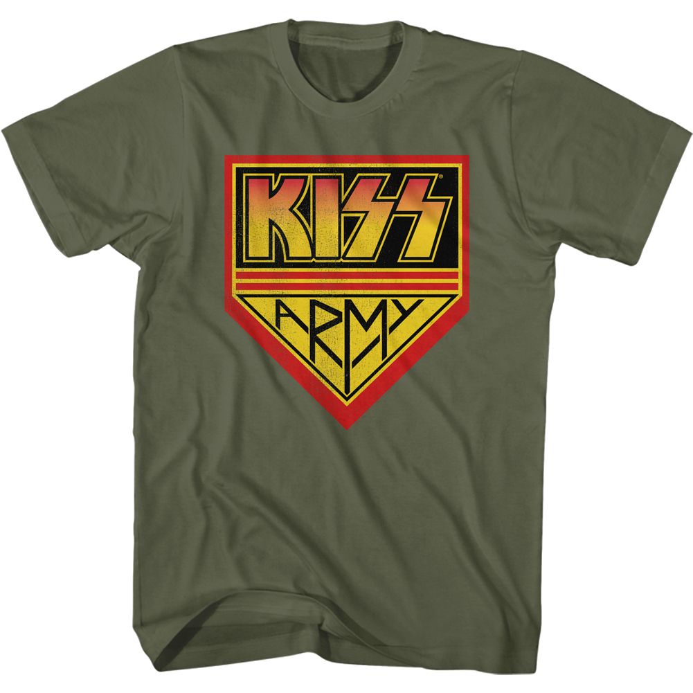 Military green KISS t-shirt featuring KISS Army Green design