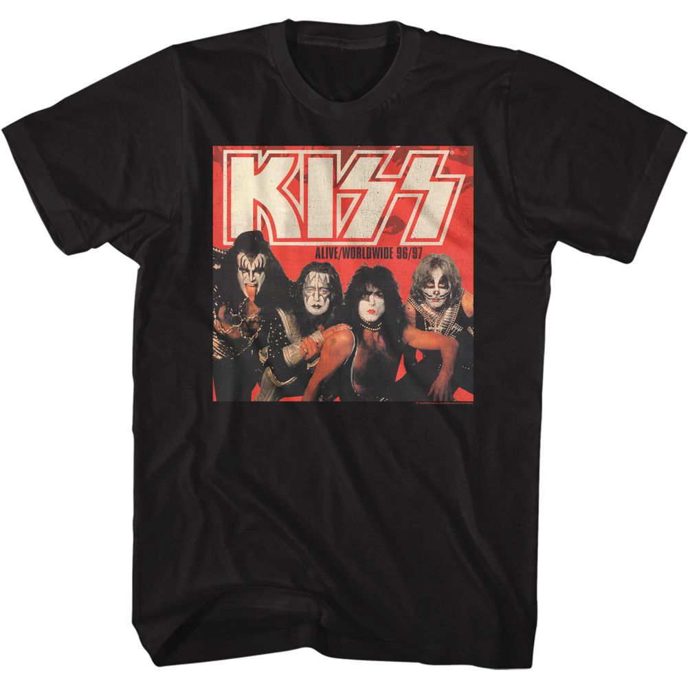 Black KISS t-shirt featuring KISS Alive Worldwide design