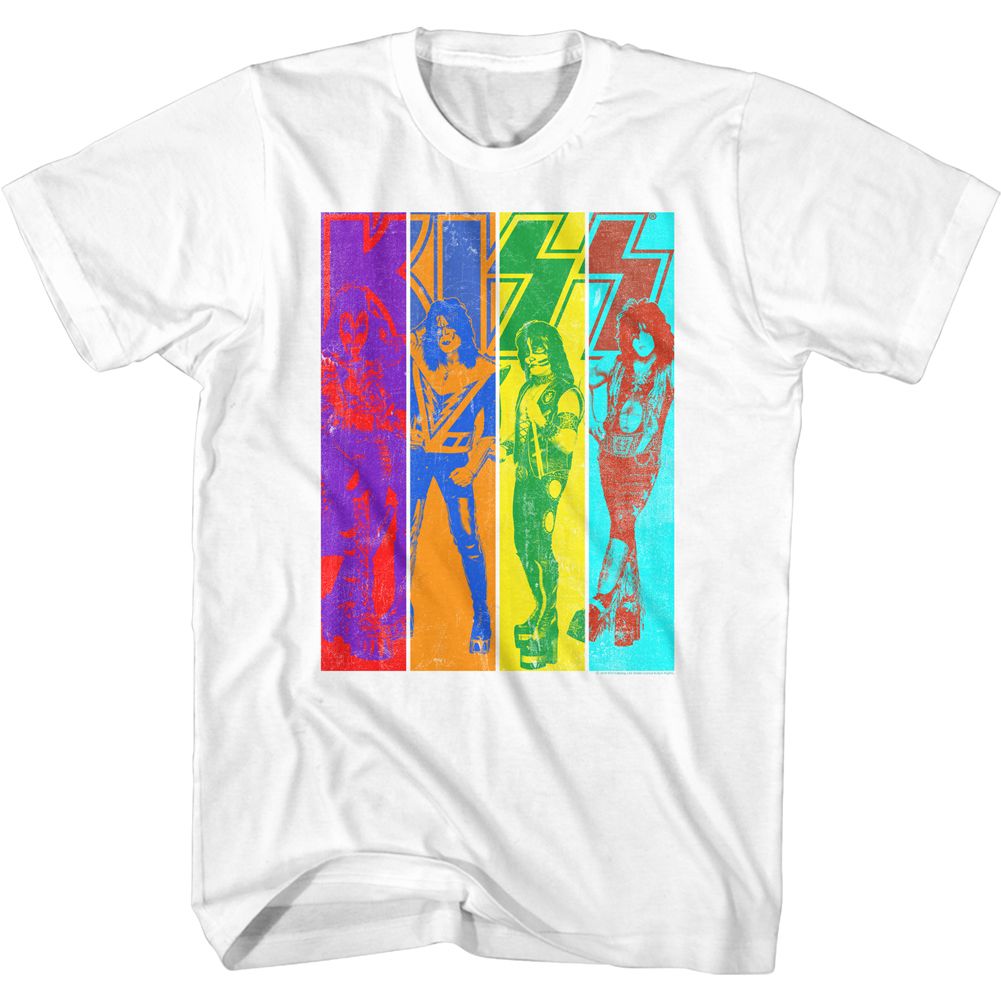 White KISS t-shirt featuring KISS Color KISS design