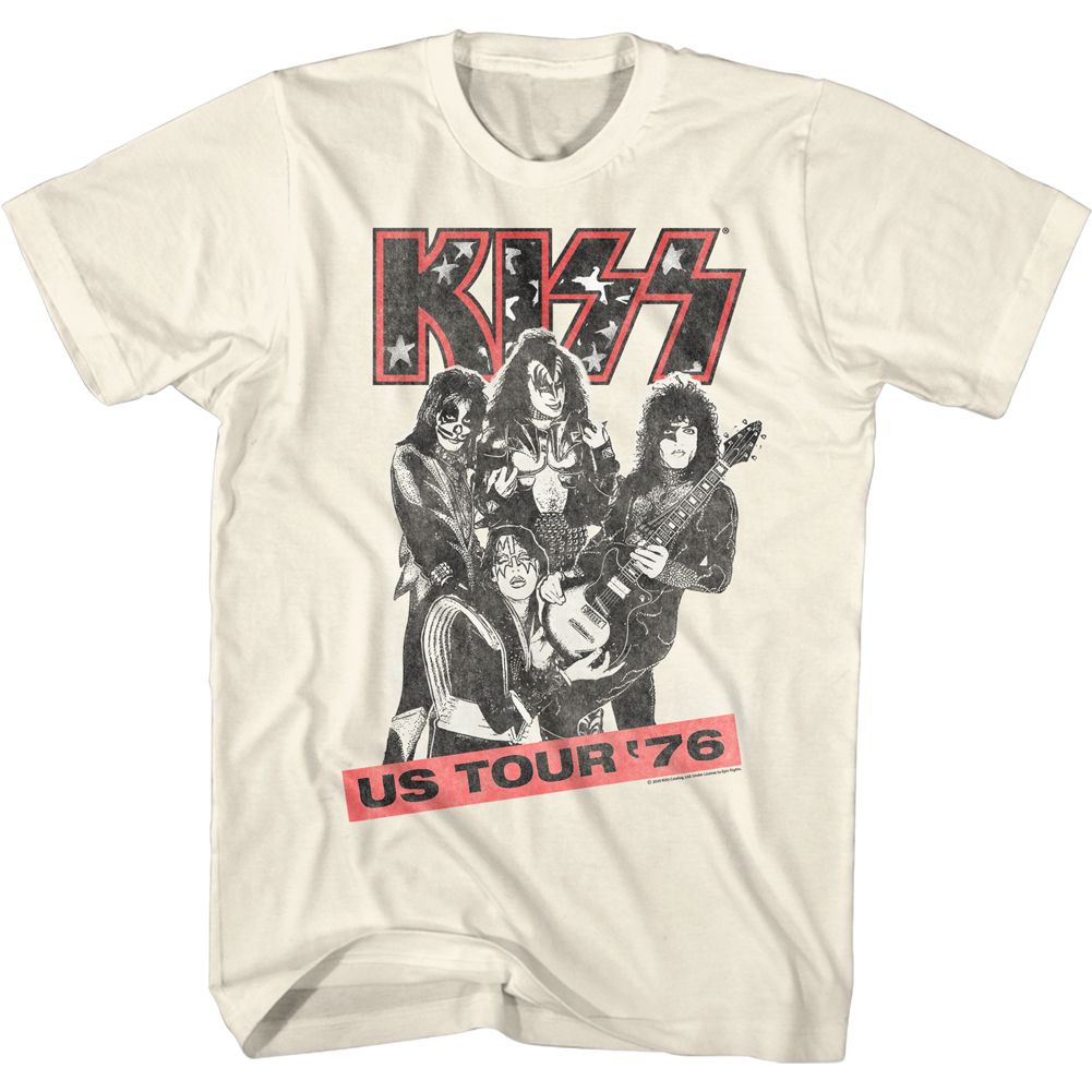 Natural KISS t-shirt featuring KISS US Tour 1976 design