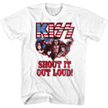White KISS t-shirt featuring KISS Shout design