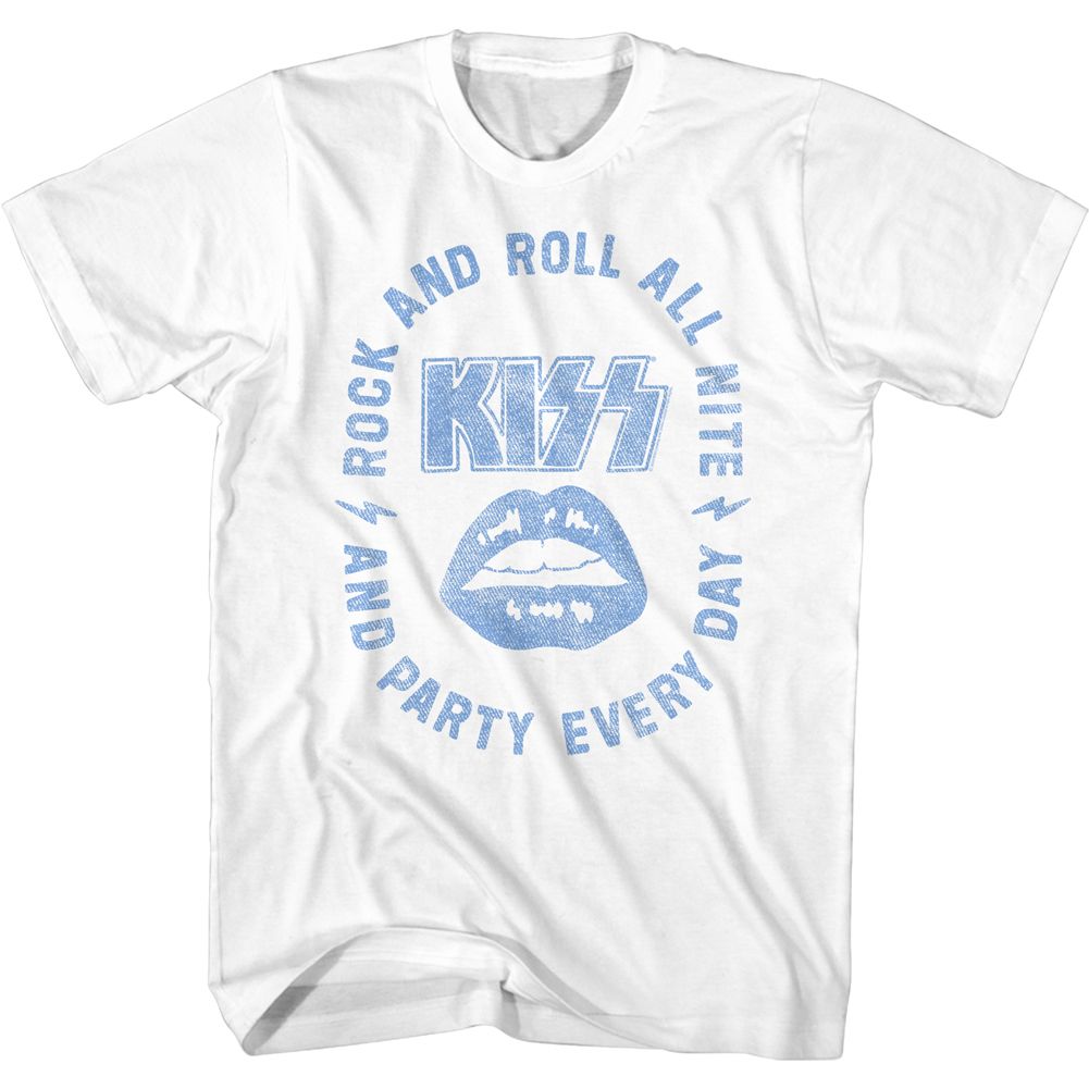 White KISS t-shirt featuring KISS Rock And Roll All Nite design